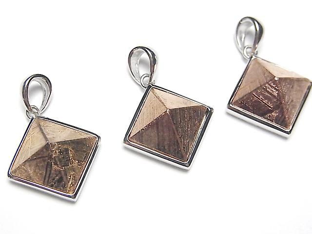 Meteorite (Muonionalusta) Pyramid Pendant 16x16mm Pink Gold 1pc Silver925