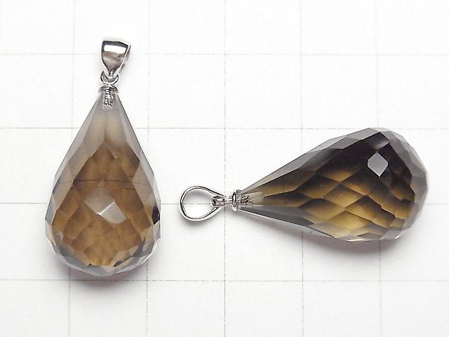 High Quality Smoky Quartz AAA Faceted Drop Pendant 25x15x15mm Silver925 1pc $14.99!