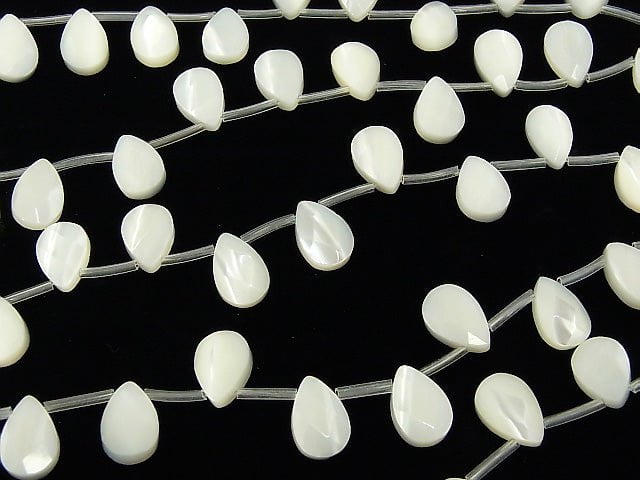 Muschelkern MOP Weiß Facettierte Birnenform 12x8mm halb oder 1strang Perlen (ca. 15 Zoll / 36 cm)