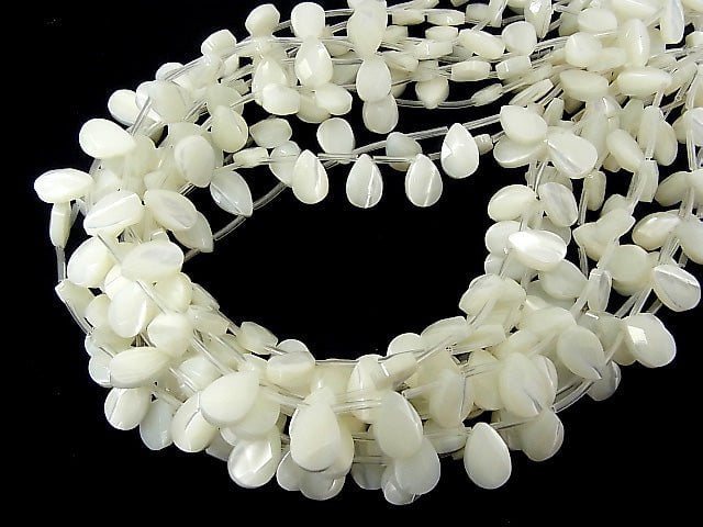 Muschelkern MOP Weiß Facettierte Birnenform 12x8mm halb oder 1strang Perlen (ca. 15 Zoll / 36 cm)