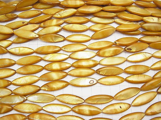 Goldfarbige Muschel Marquise 30x10x4mm 1 Strang Perlen (ca. 14 Zoll / 34 cm)