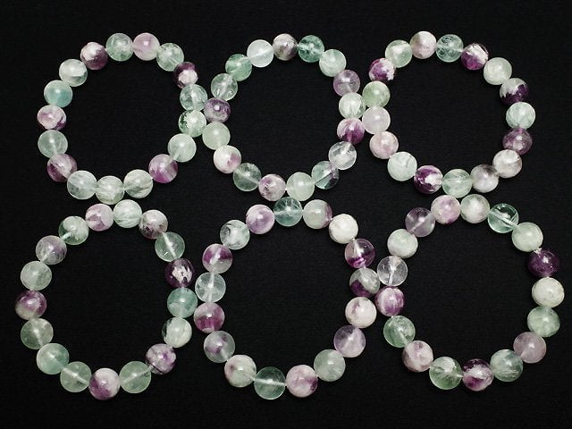 Multi Engel-Feder Fluorit Rund 12mm Armband