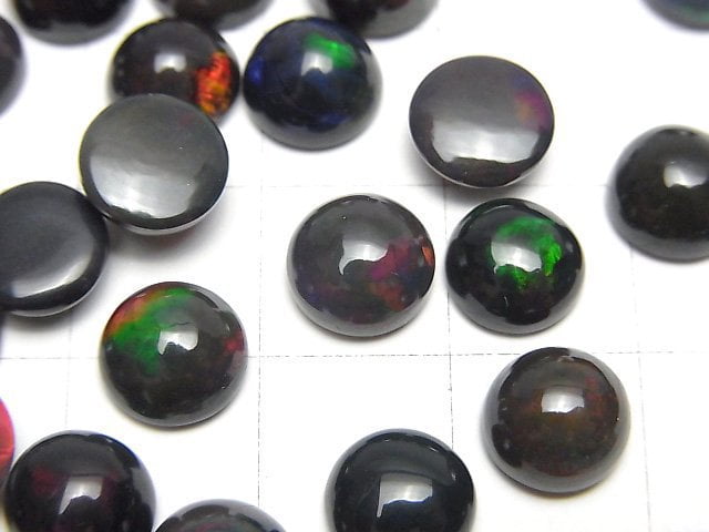 Hochwertiger schwarzer Opal AAA- Rund Cabochon 8x8mm 2 Stück