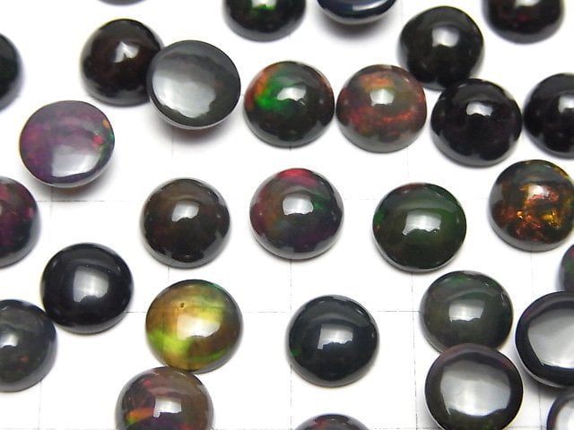 Hochwertiger schwarzer Opal AAA- Rund Cabochon 8x8mm 2 Stück