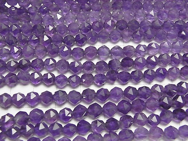Hochwertig! Amethyst AA+ Stern Facettiert Rund 6mm halb oder 1Strang Perlen (ca. 15 Zoll / 36 cm)