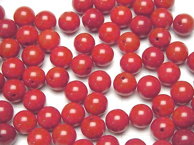 Rote Koralle (gefärbt) halb durchbohrt Rund 8mm 4 Stück