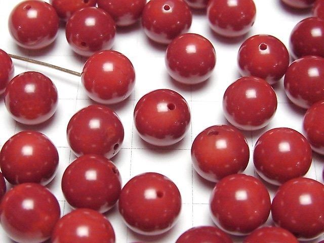 Rote Koralle (gefärbt) halb durchbohrt Rund 9,5mm 4 Stück