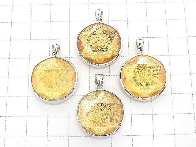 Meteorite (Muonionalusta) Pendant Both Side Finish 22mm Gold Color Silver925