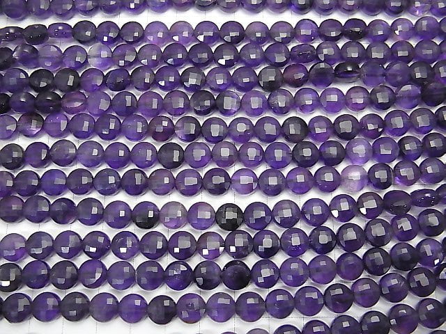 Hochwertig! Amethyst AA+ facettierte Münze 8x8x5mm 1 Strang Perlen (ca. 15 Zoll / 36 cm)