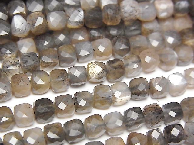 銀色和金色光澤灰色月光石 AAA 立方體形狀 4x4x4mm 半串或 1 串珠子 (約 15 英寸/36 公分) 高品質!
