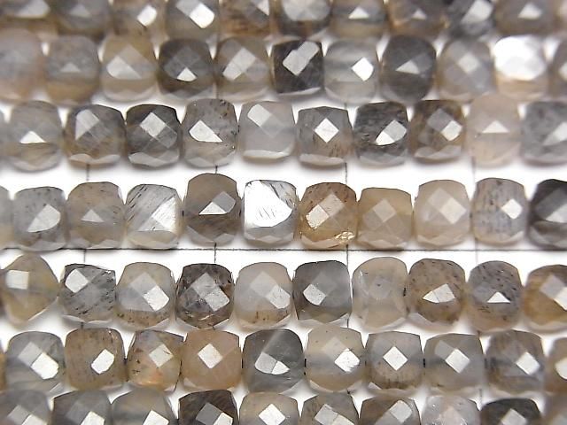 銀色和金色光澤灰色月光石 AAA 立方體形狀 4x4x4mm 半串或 1 串珠子 (約 15 英寸/36 公分) 高品質!