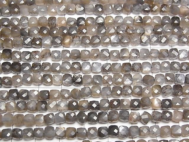 銀色和金色光澤灰色月光石 AAA 立方體形狀 4x4x4mm 半串或 1 串珠子 (約 15 英寸/36 公分) 高品質!