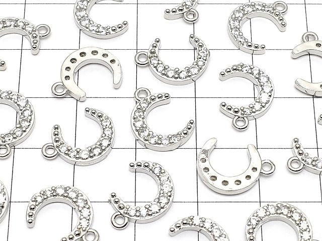 Metal Crescent Moon Charm, 13x10mm, Silver (with CZ), 2 pieces