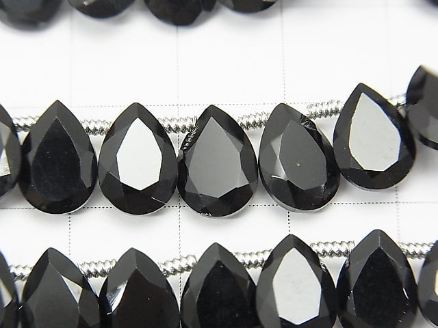 Hochwertiger schwarzer Spinell AAA Birnenform facettiert 10x7x3mm halb oder 1strang Perlen (28 Stück)