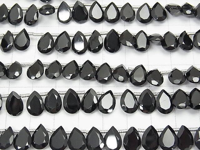 Hochwertiger schwarzer Spinell AAA Birnenform facettiert 10x7x3mm halb oder 1strang Perlen (28 Stück)