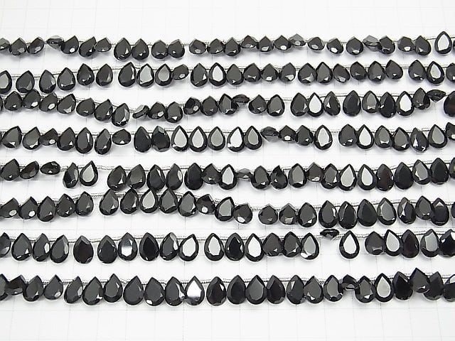 Hochwertiger schwarzer Spinell AAA Birnenform facettiert 10x7x3mm halb oder 1strang Perlen (28 Stück)