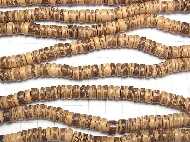 Coconut Rondelle 8x8mm Beige x Brown 1-Strand Beads (approx. 15 inches/36 cm)