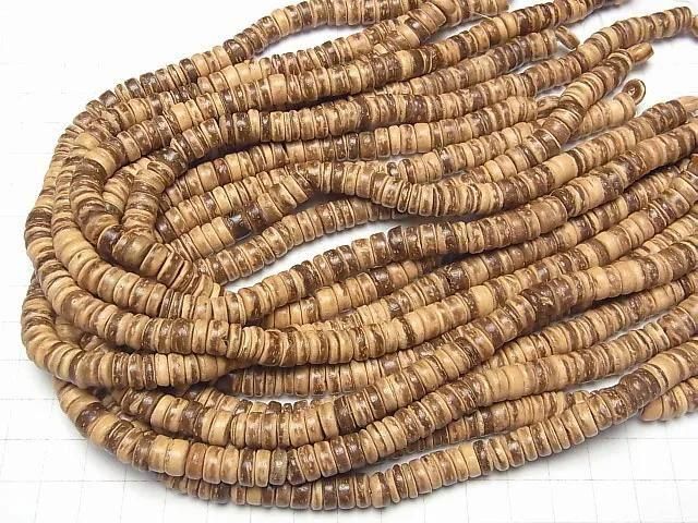 Coconut Rondelle 8x8mm Beige x Brown 1-Strand Beads (approx. 15 inches/36 cm)