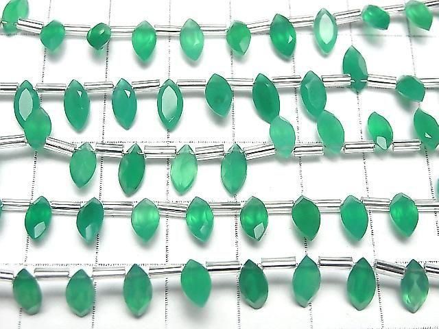 Hochwertiger grüner Onyx AAA Marquise facettiert 8x4mm 1strang Perlen (18 Stück)