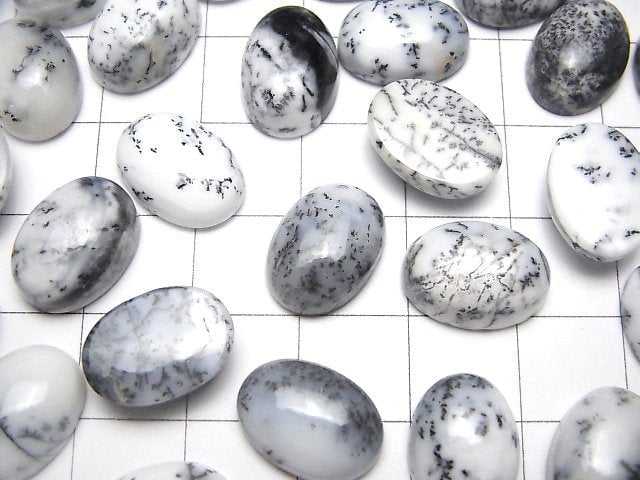 Dendritischer Opal ovaler Cabochon 14x10mm 2 Stück