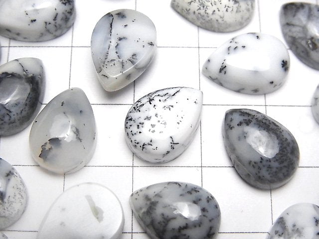 Dendritischer Opal tropfenförmiger Cabochon 14x10mm 2 Stück