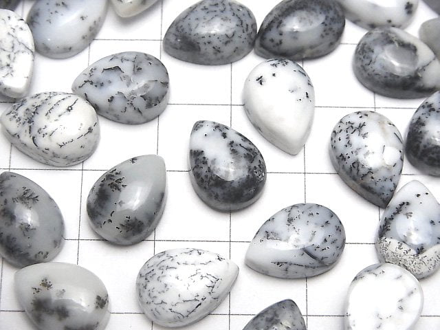 Dendritischer Opal tropfenförmiger Cabochon 14x10mm 2 Stück