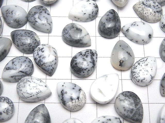 Dendritischer Opal tropfenförmiger Cabochon 14x10mm 2 Stück