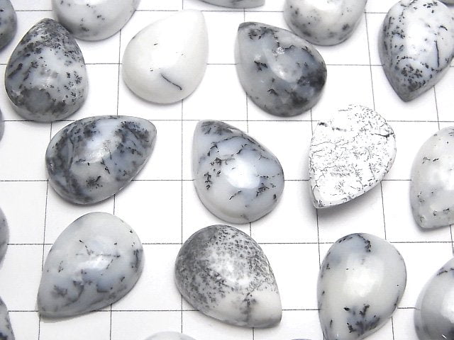 Dendritischer Opal tropfenförmiger Cabochon 18x13mm 2 Stück