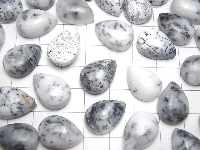 Dendritischer Opal tropfenförmiger Cabochon 18x13mm 2 Stück