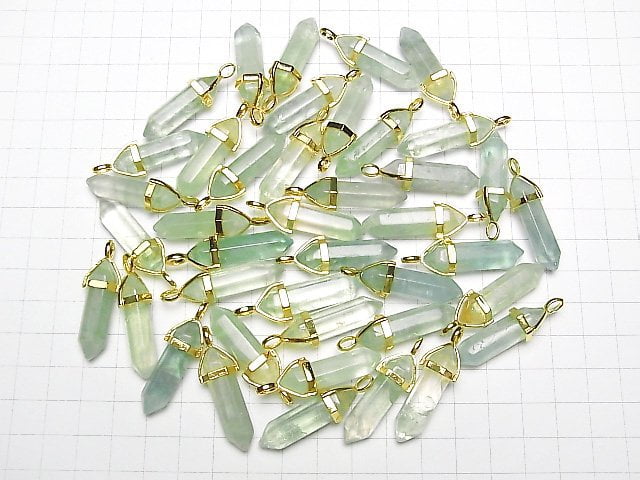 Grüner Fluorit AA+ Doppelspitzen-Anhänger 32x8x8mm goldfarben 3 Stück