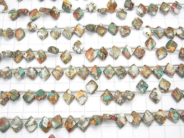Austern-Kupfer-Türkis Diamant 10x8mm halb oder 1 Strang Perlen (22 Stück)