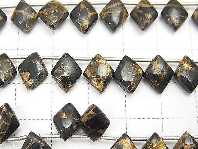 Kupfer-Obsidian AAA Diamant 10x8mm halb oder 1 Strang Perlen (22 Stück)