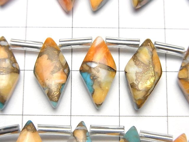 Austern-Kupfer-Türkis Diamant 16x8mm halb oder 1 Strang Perlen (8 Stück)