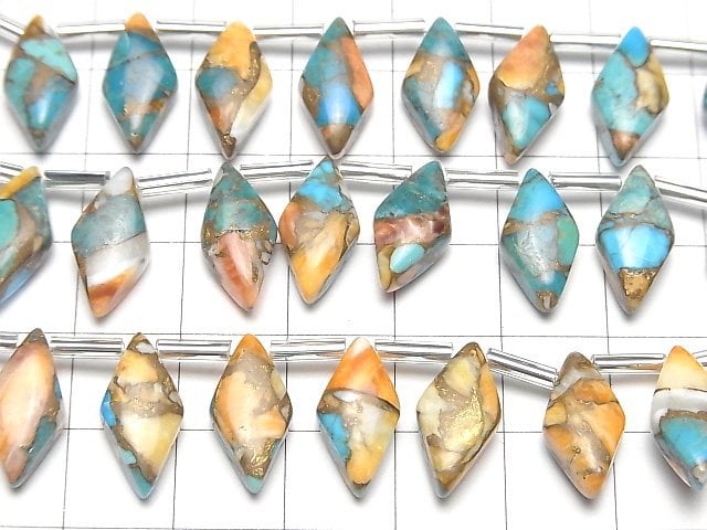 Austern-Kupfer-Türkis Diamant 16x8mm halb oder 1 Strang Perlen (8 Stück)