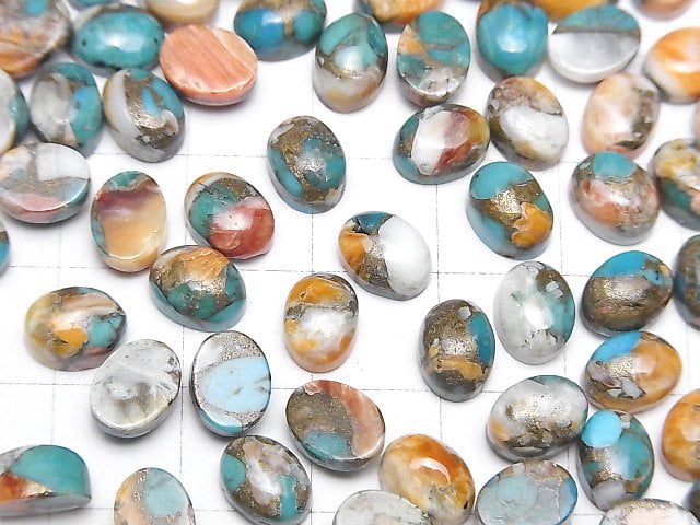 Austern-Kupfer-Türkis AAA Oval Cabochon 8x6mm 5 Stück