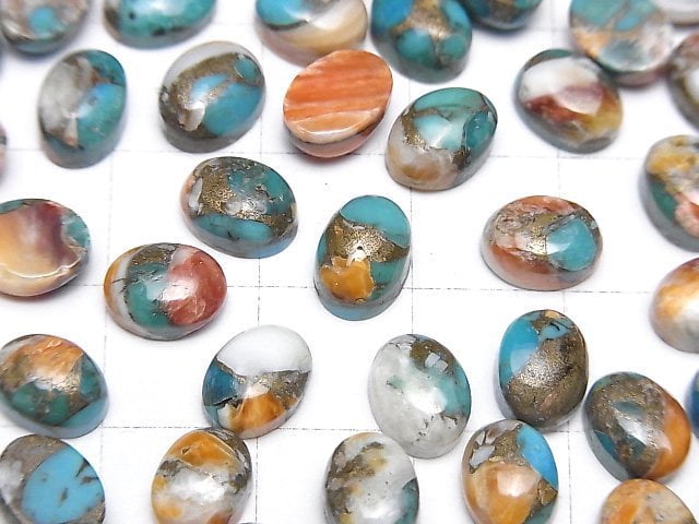 Austern-Kupfer-Türkis AAA Oval Cabochon 8x6mm 5 Stück