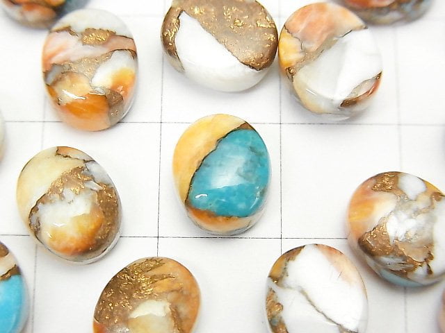 Austern-Kupfer-Türkis AAA Oval Cabochon 10x8mm 3 Stück