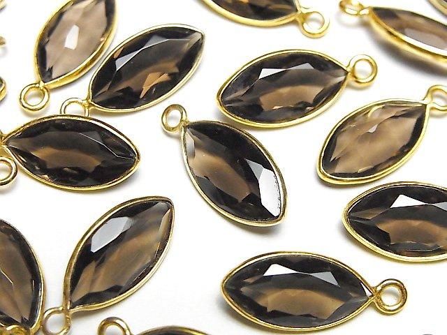 Hochwertiger Rauchquarz AAA Zargenfassung Marquise facettiert 17x9mm 18KGP 2Stück