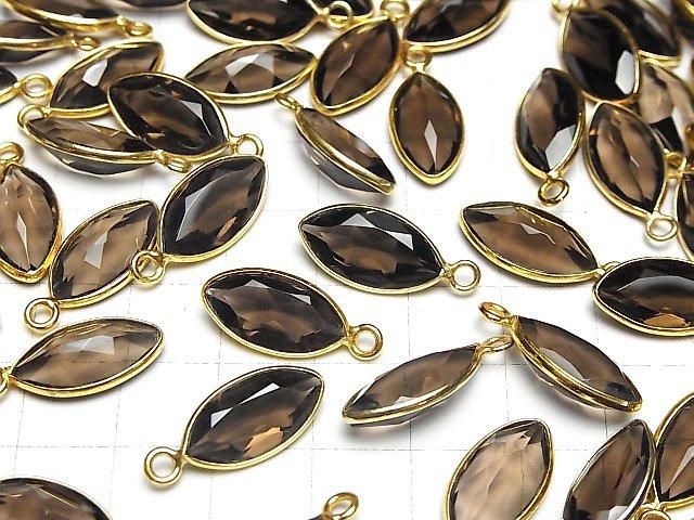 Hochwertiger Rauchquarz AAA Zargenfassung Marquise facettiert 17x9mm 18KGP 2Stück