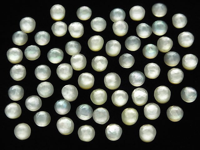 5pcs $4.79! White Shell x Green Amethyst AAA Round Rose Cut 6x6mm