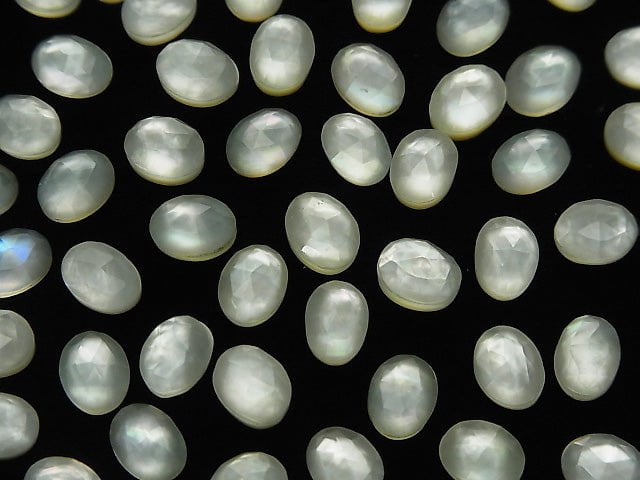 5pcs $5.79! White Shell x Green Amethyst AAA Oval Rose Cut 8x6mm