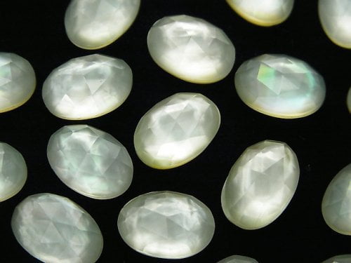 2pcs $11.79! White Shell x Green Amethyst AAA Oval Rose Cut 14x10mm