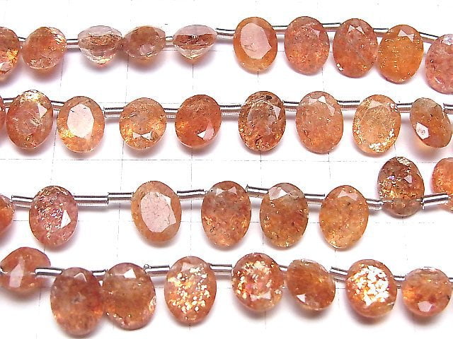 Hochwertiger Sonnenstein AAA Oval Facettiert 9x7mm halb oder 1strang Perlen (ca. 8 Zoll / 20 cm)