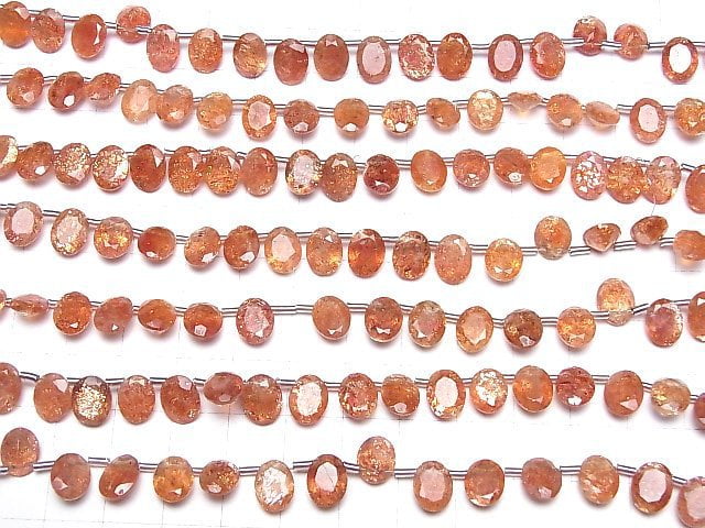 Hochwertiger Sonnenstein AAA Oval Facettiert 9x7mm halb oder 1strang Perlen (ca. 8 Zoll / 20 cm)