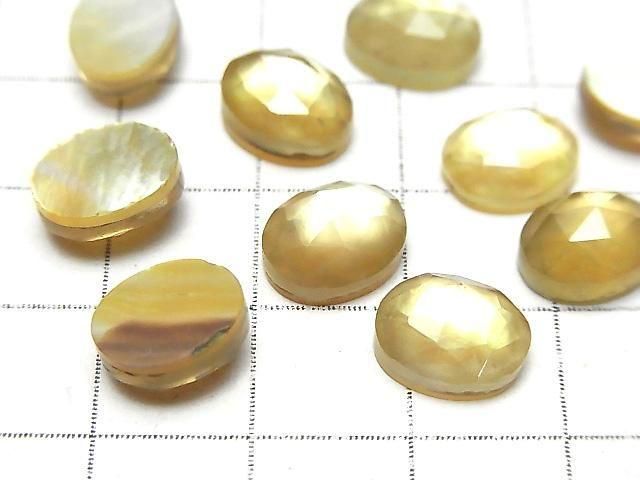 白貝 x 檸檬石英 AAA 橢圓玫瑰切割 10x8mm 3顆