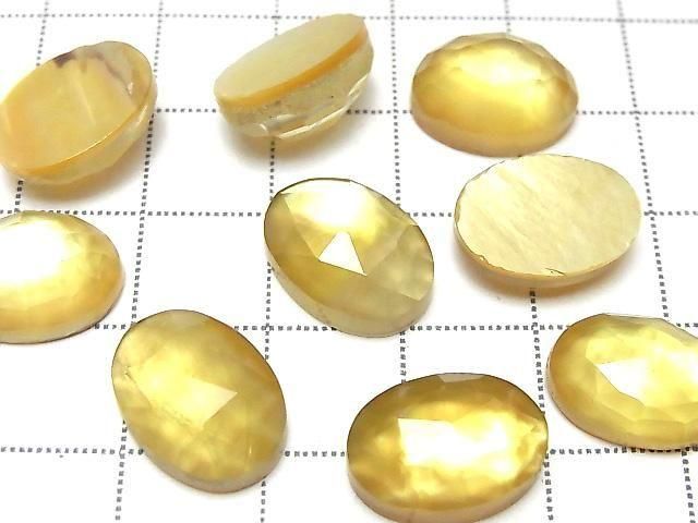 白貝 x 檸檬石英 AAA 橢圓刻面 14x10mm 2顆