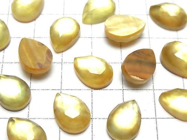 白蝶貝 x 檸檬石英 AAA 梨形玫瑰切割 14x10mm 2顆