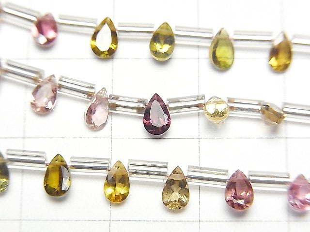 Hochwertiger mehrfarbiger Turmalin AAA Birnenform facettiert 5x3mm 1 Strang Perlen (18 Stück)