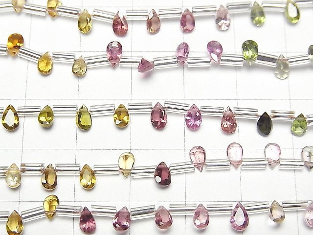 Hochwertiger mehrfarbiger Turmalin AAA Birnenform facettiert 5x3mm 1 Strang Perlen (18 Stück)