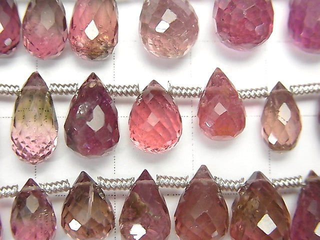Hochwertiger rosa Turmalin AAA- Tropfen facettierte Briolette 1 Strang Perlen (ca. 8 Zoll / 20 cm)